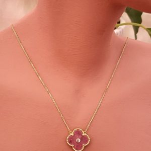 VCA Inspired Matt Pink Clover Necklace