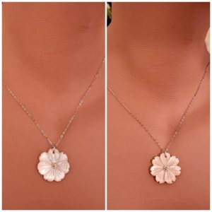 0.06ct Natural Diamond Mother of Pearl Flower Necklace