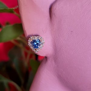 0.30ct Natural Diamond Blue Topaz Heart Earrings