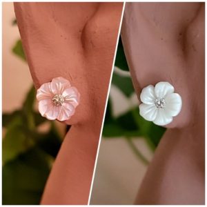 0.12ct Natural Diamond Mother of Pearl Flower Earrings