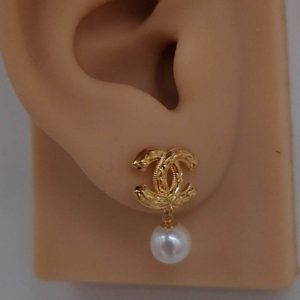Chanel Inspired Logo Pearl Earrings